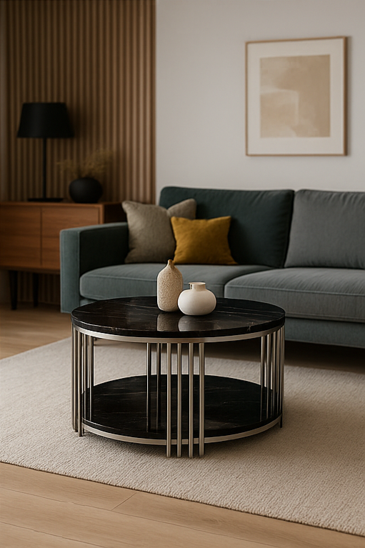 AURORA GRANDE CHROME BLACK MARBLE COFFEE TABLE – LARGE EDITION