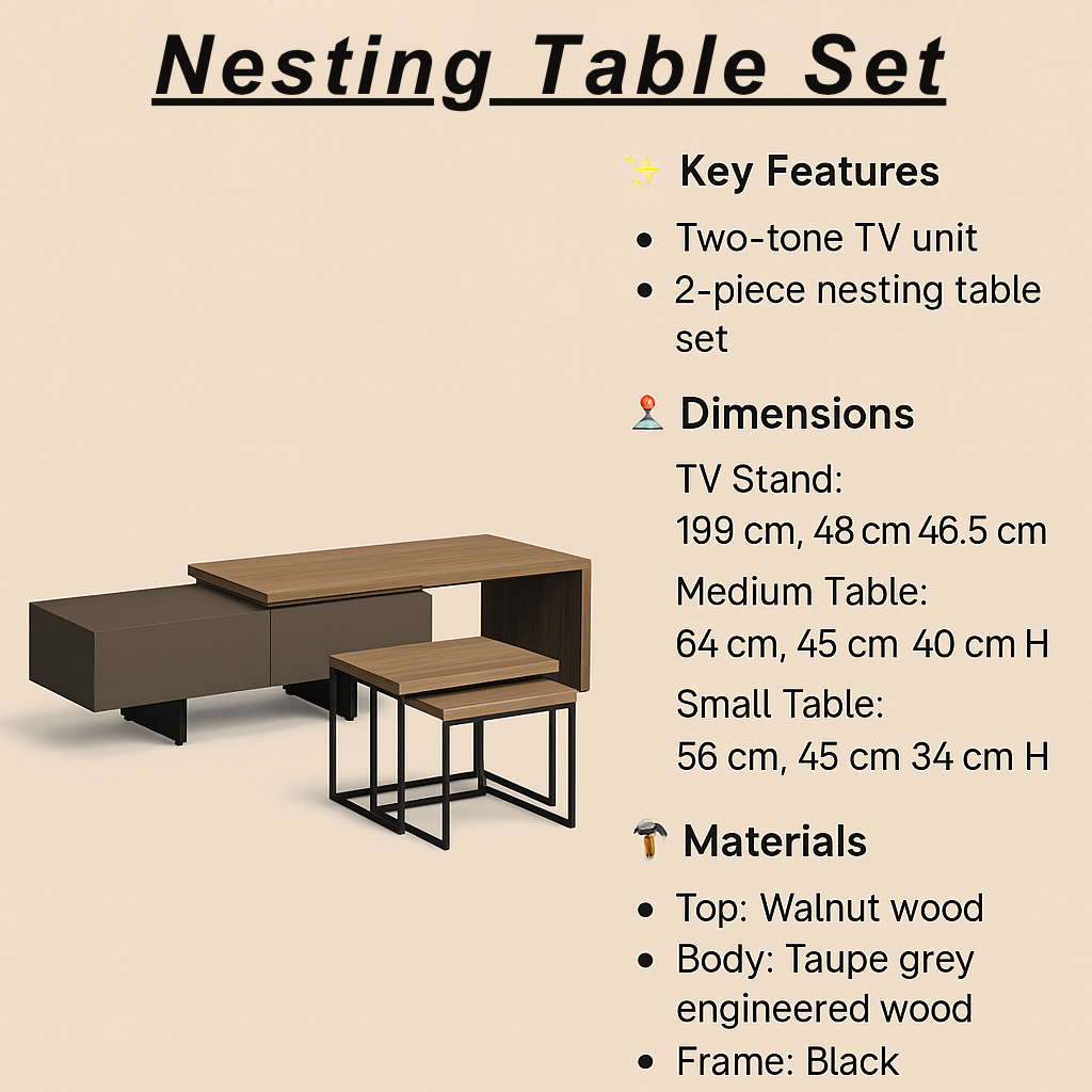 Polo TV Unit With 2-Piece Nesting Coffee Table Set