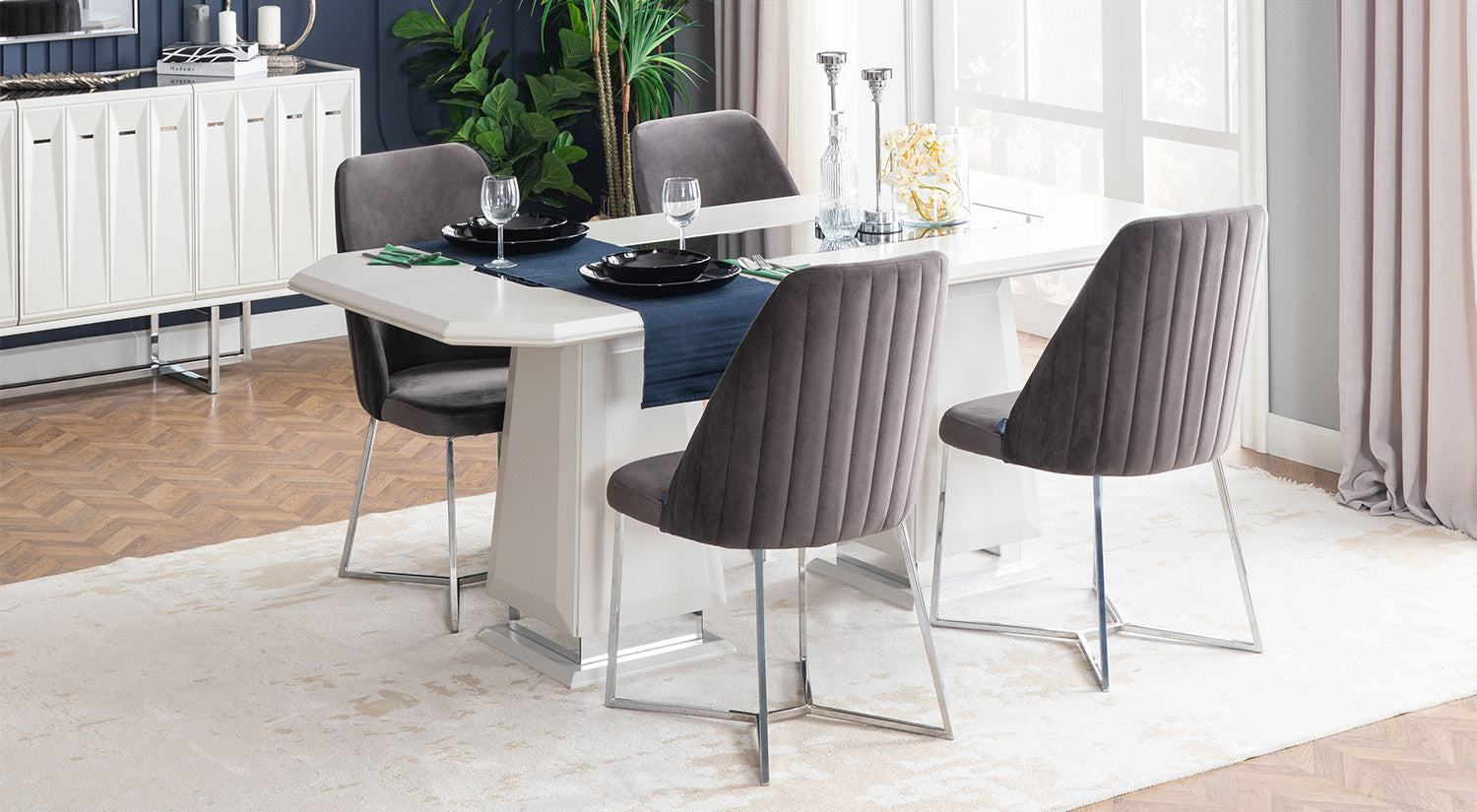 Natura Dining Room Set – Table, 6 Chairs, Console & Mirrors