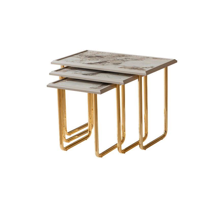 Emirgan Zigon – Luxury Marble Nesting Tables with Gold Legs (Set of 3)