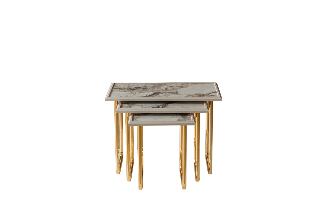 Emirgan Zigon – Altın Ayaklı Lüks Mermer Sehpa (3'lü Set)