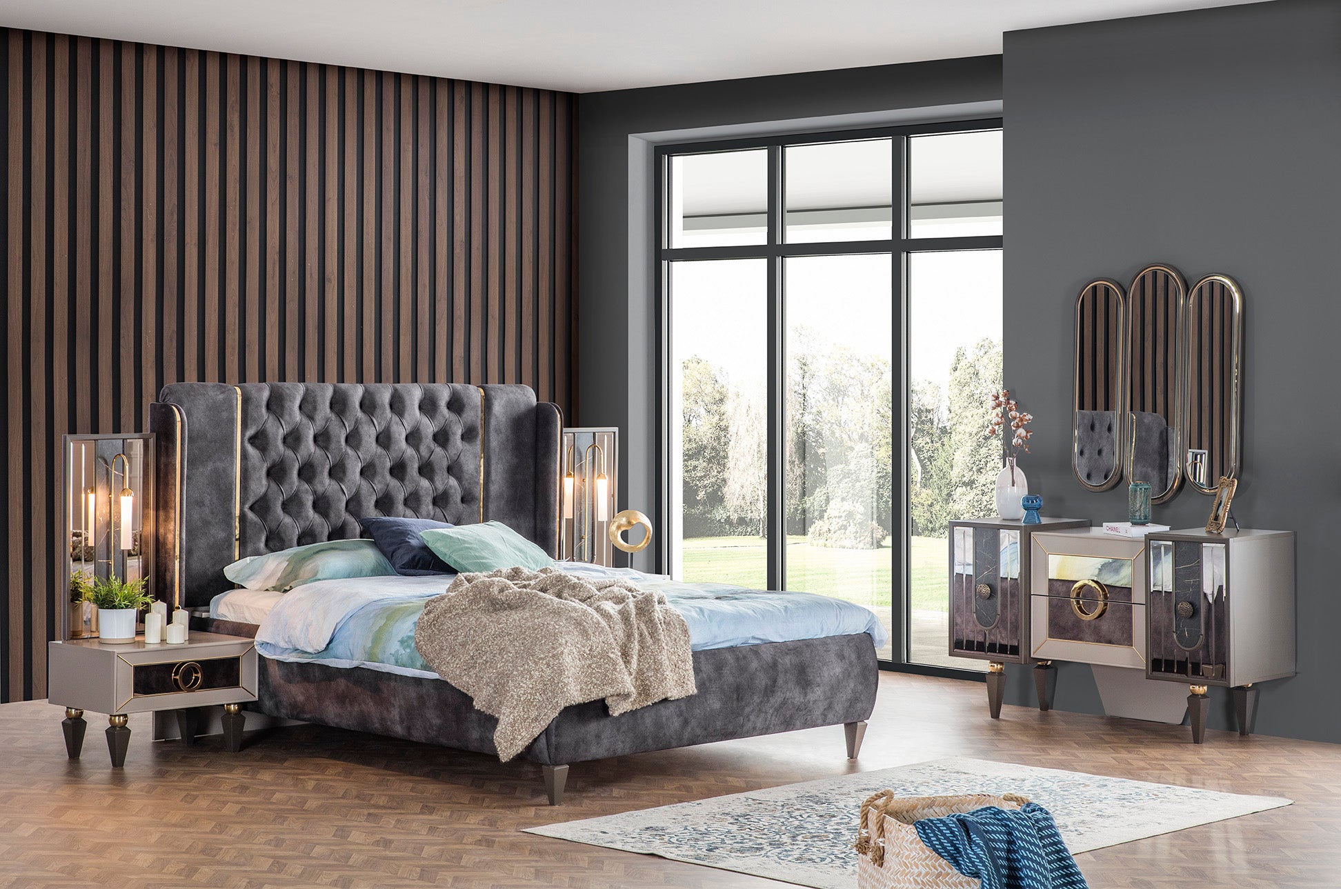 Lizbon Bedroom Set – Ottoman Storage Bed & LED Wardrobe