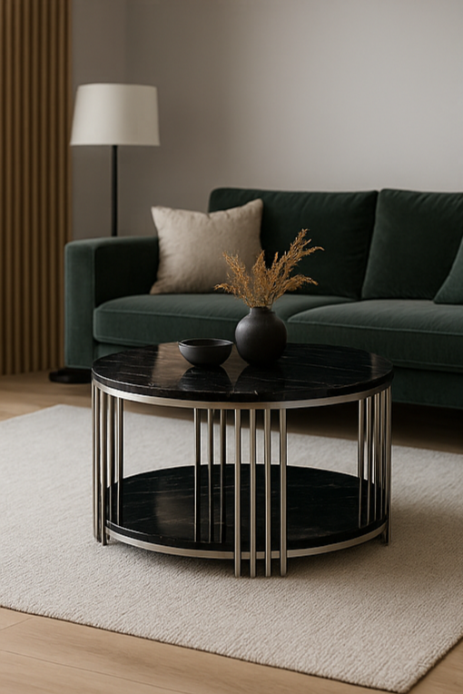 AURORA GRANDE CHROME BLACK MARBLE COFFEE TABLE – LARGE EDITION