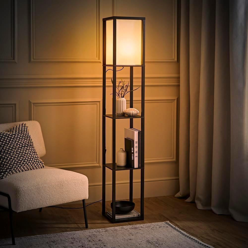 Black Wooden Floor Lamp with Shelves - Under £50 Home Upgrade