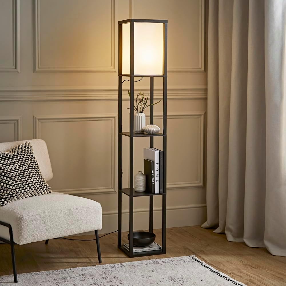 Black Wooden Floor Lamp with Shelves - Under £50 Home Upgrade