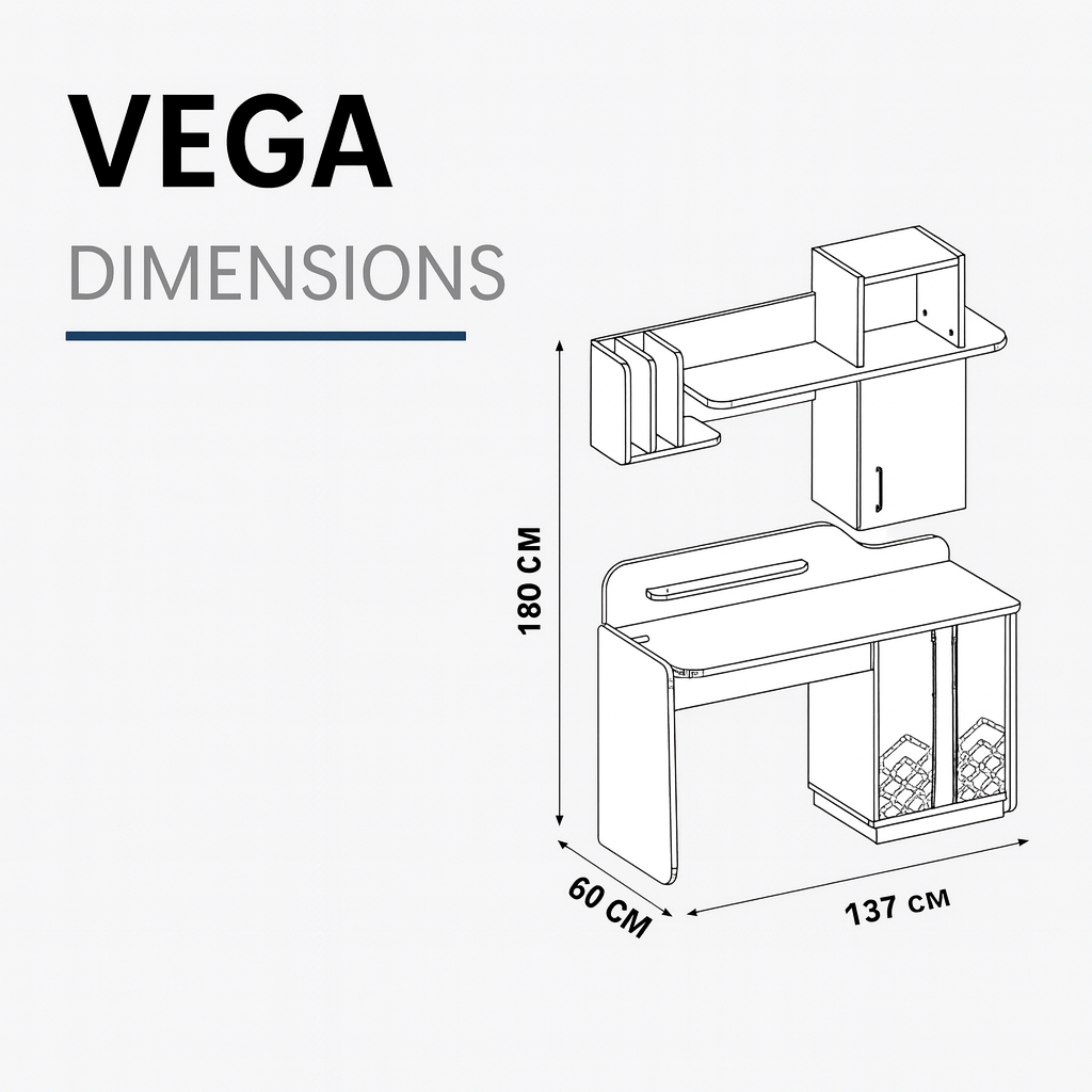 Vega Workstation – 2-Piece Desk & Wall Shelf Set | Modern Walnut & Cream Teen Study Station