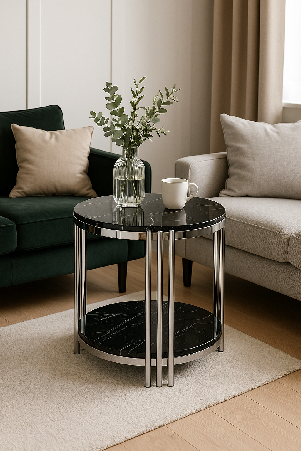 Aurora Chrome Black Marble Side Table