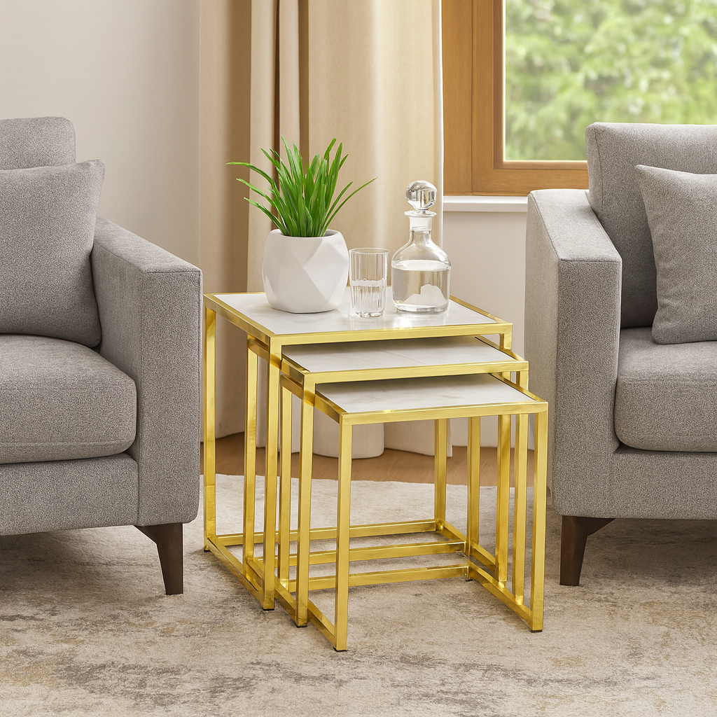 EVEREST AURA™ Gold & Marble Nesting Table Set