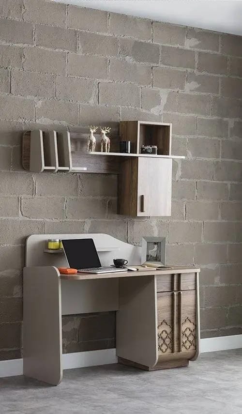 Vega Workstation – 2-Piece Desk & Wall Shelf Set | Modern Walnut & Cream Teen Study Station