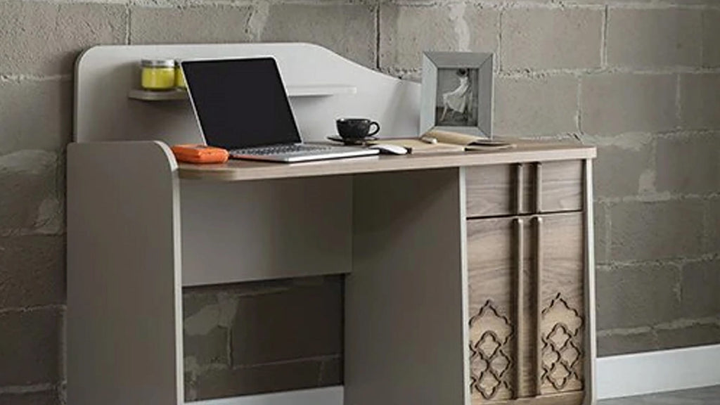 Vega Workstation – 2-Piece Desk & Wall Shelf Set | Modern Walnut & Cream Teen Study Station