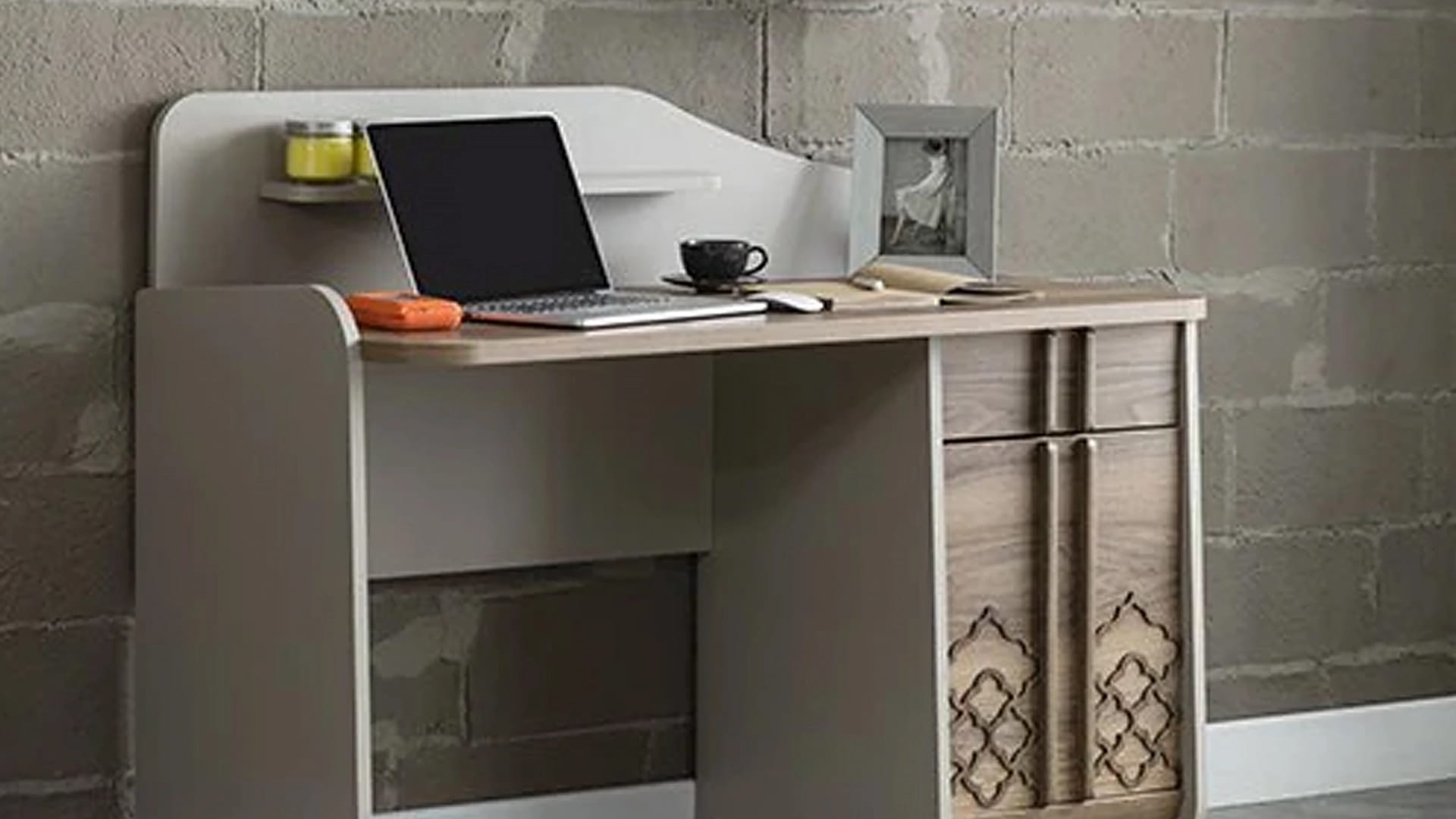 Vega Workstation – 2-Piece Desk & Wall Shelf Set | Modern Walnut & Cream Teen Study Station