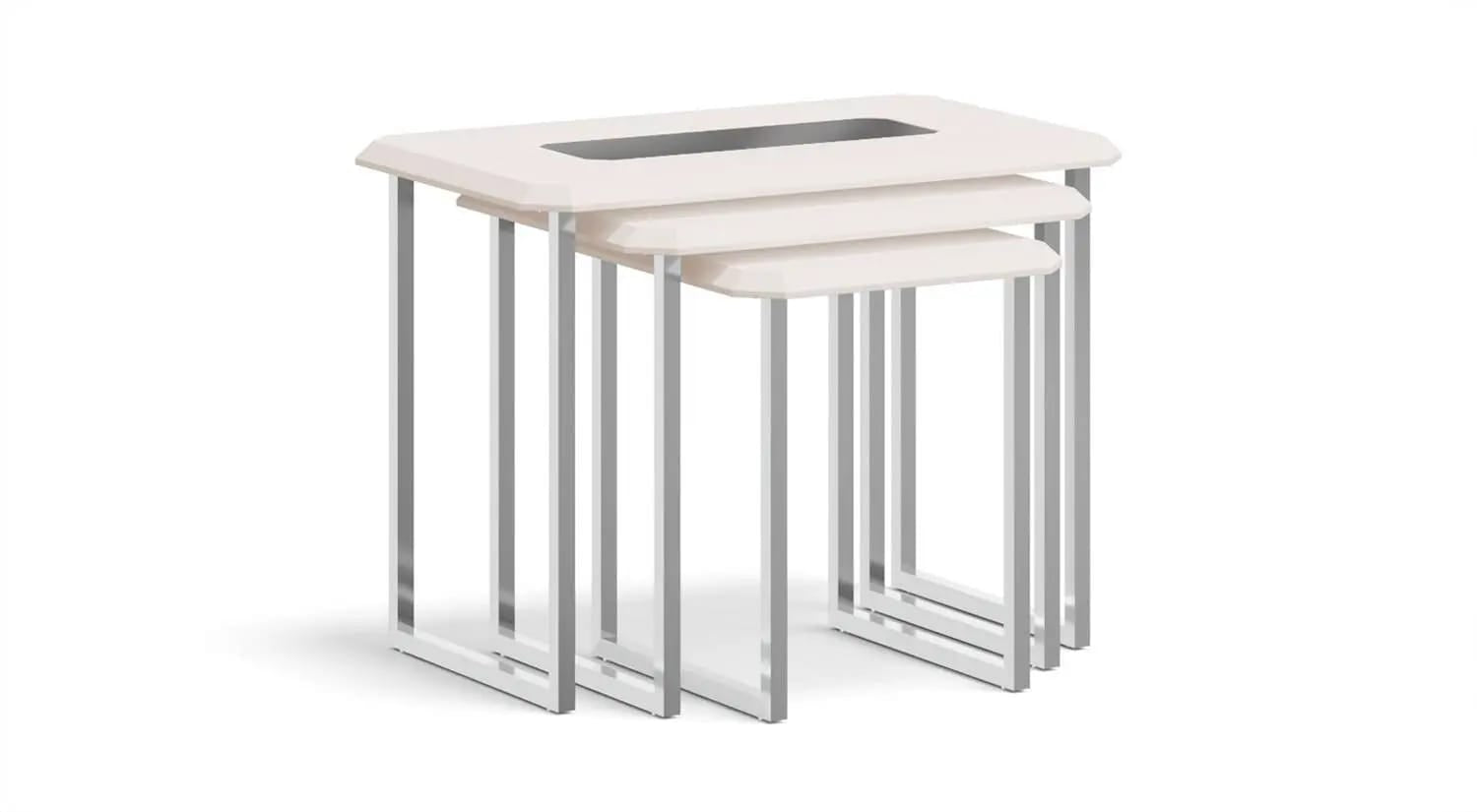Natura Nesting Side Tables – Set of 3 (White Gloss & Chrome)