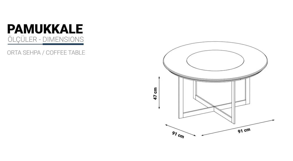 Pamukkale Yuvarlak Sehpa (Yumuşak Bej ve Krom)