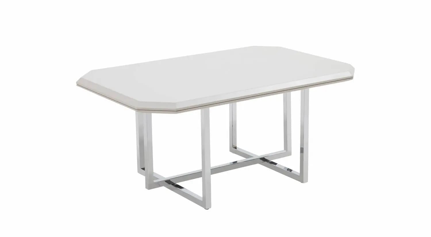 Natura Sehpa – Beyaz Parlak ve Krom Tasarımcı Orta Sehpa