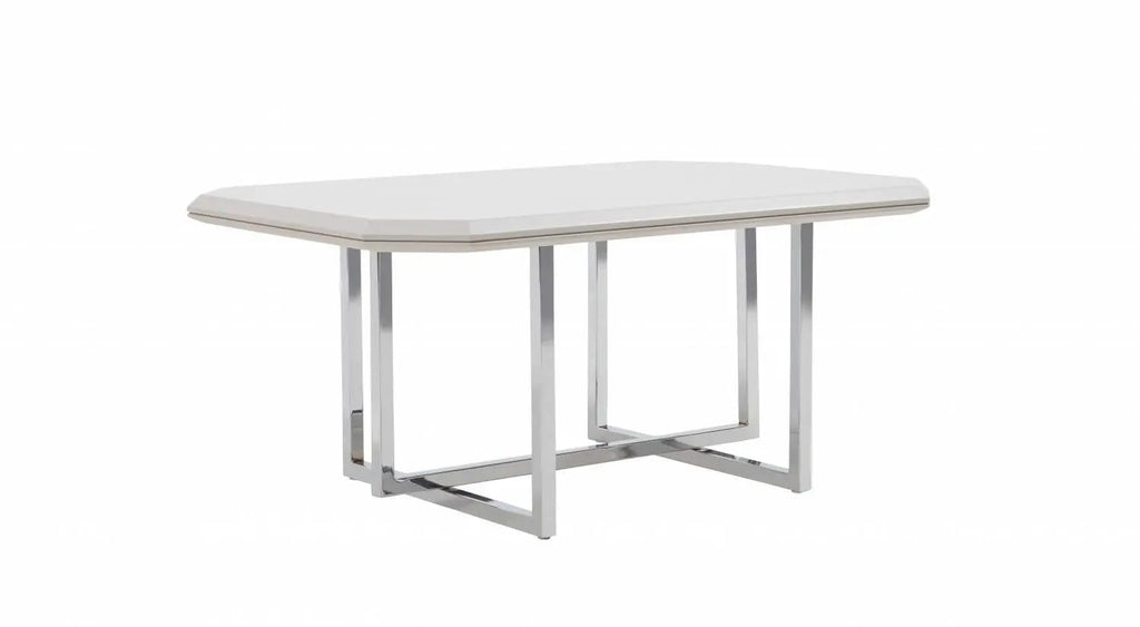 Natura Sehpa – Beyaz Parlak ve Krom Tasarımcı Orta Sehpa