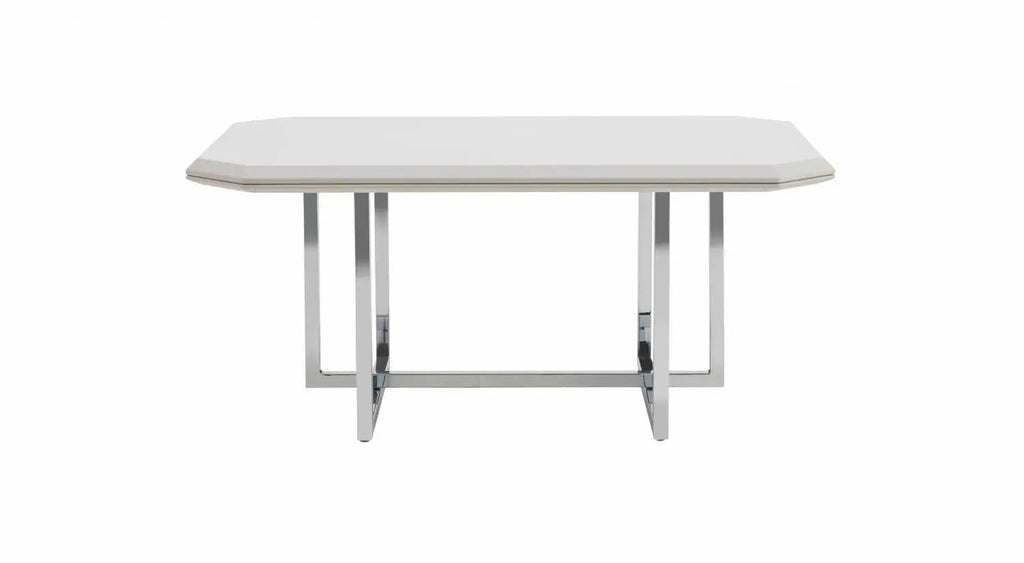 Natura Sehpa – Beyaz Parlak ve Krom Tasarımcı Orta Sehpa