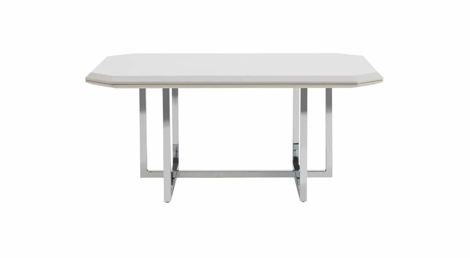 Natura Sehpa – Beyaz Parlak ve Krom Tasarımcı Orta Sehpa