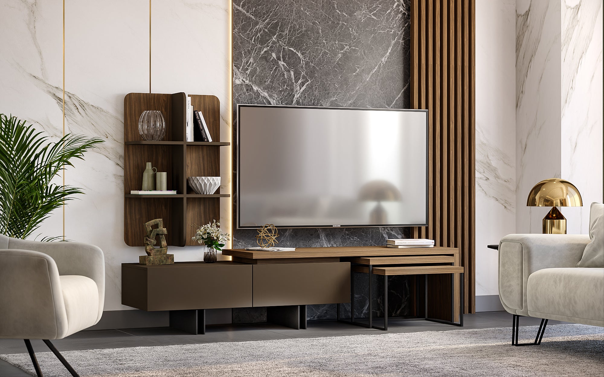 Polo TV Unit With 2-Piece Nesting Coffee Table Set