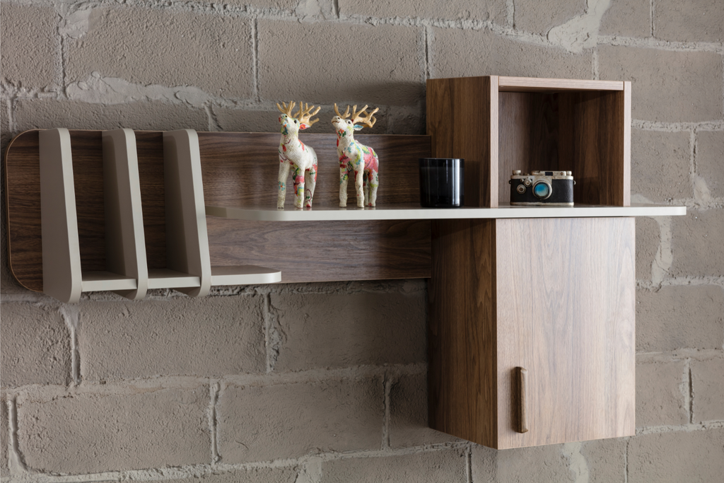 Vega Workstation – 2-Piece Desk & Wall Shelf Set | Modern Walnut & Cream Teen Study Station