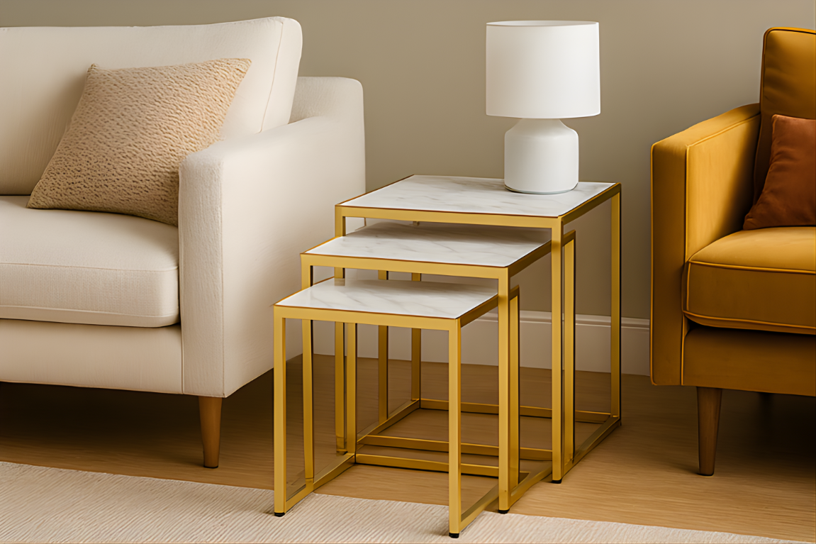 EVEREST AURA™ Gold & Marble Nesting Table Set