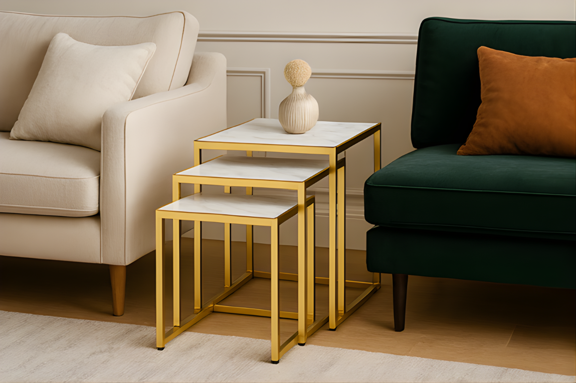 EVEREST AURA™ Gold & Marble Nesting Table Set