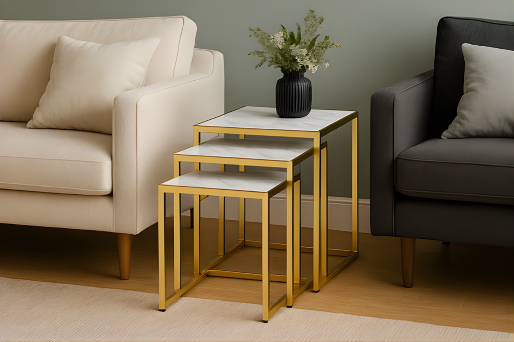 EVEREST AURA™ Gold & Marble Nesting Table Set