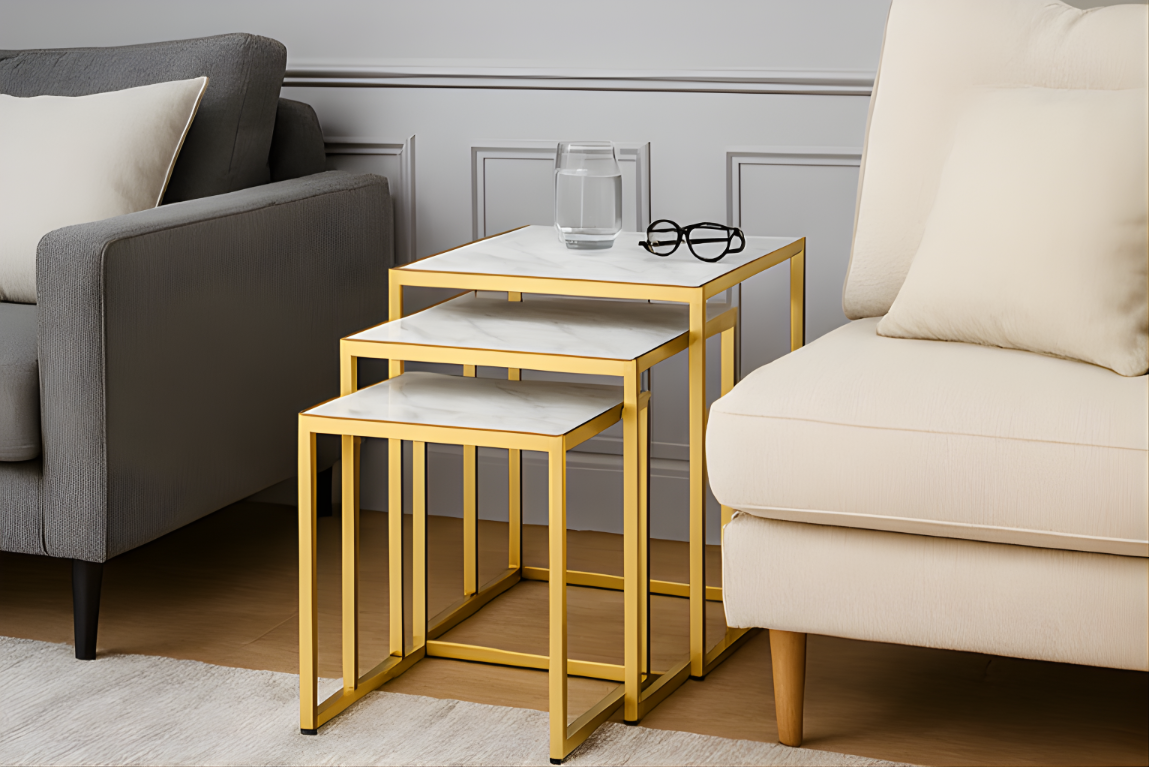 EVEREST AURA™ Gold & Marble Nesting Table Set