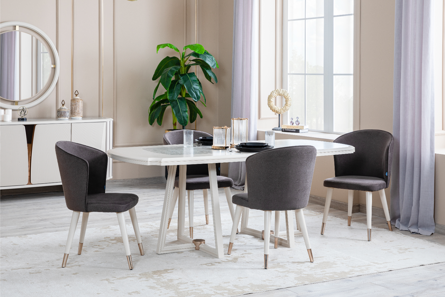 Biga - Dining Set – Table, 6 Chairs, Console & Mirrors