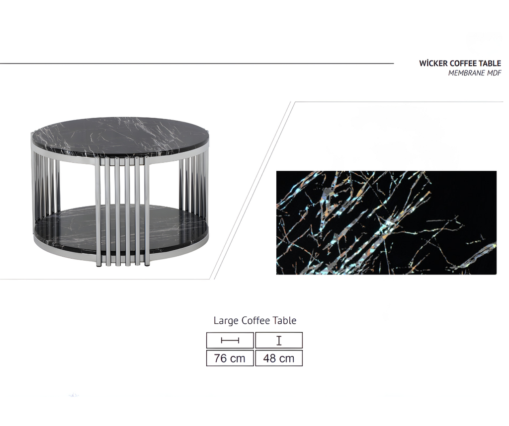 AURORA GRANDE CHROME BLACK MARBLE COFFEE TABLE – LARGE EDITION