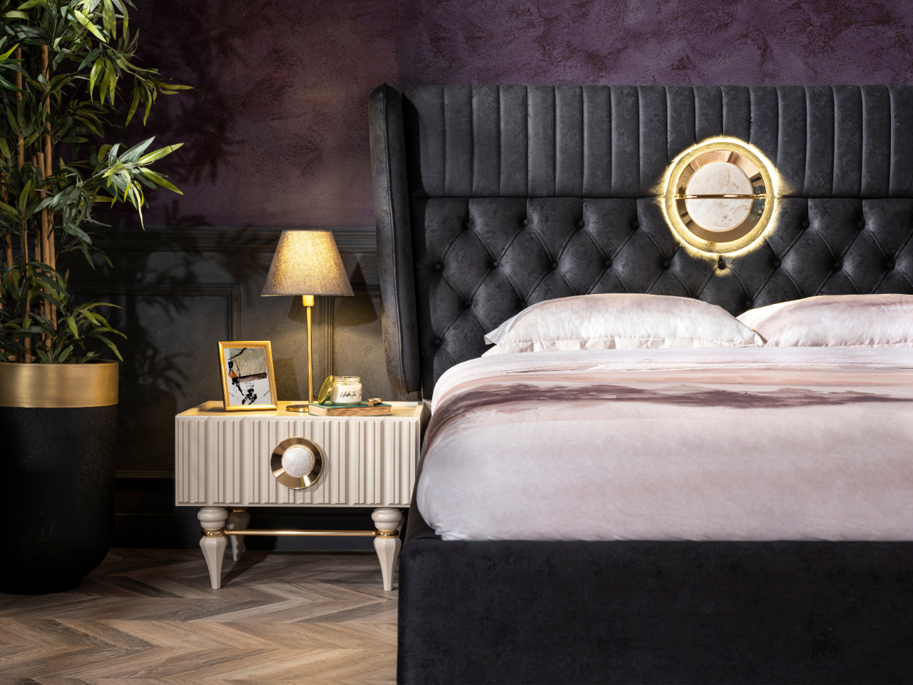 Emirgan Bedside Table – Luxury Taupe & Gold Nightstand