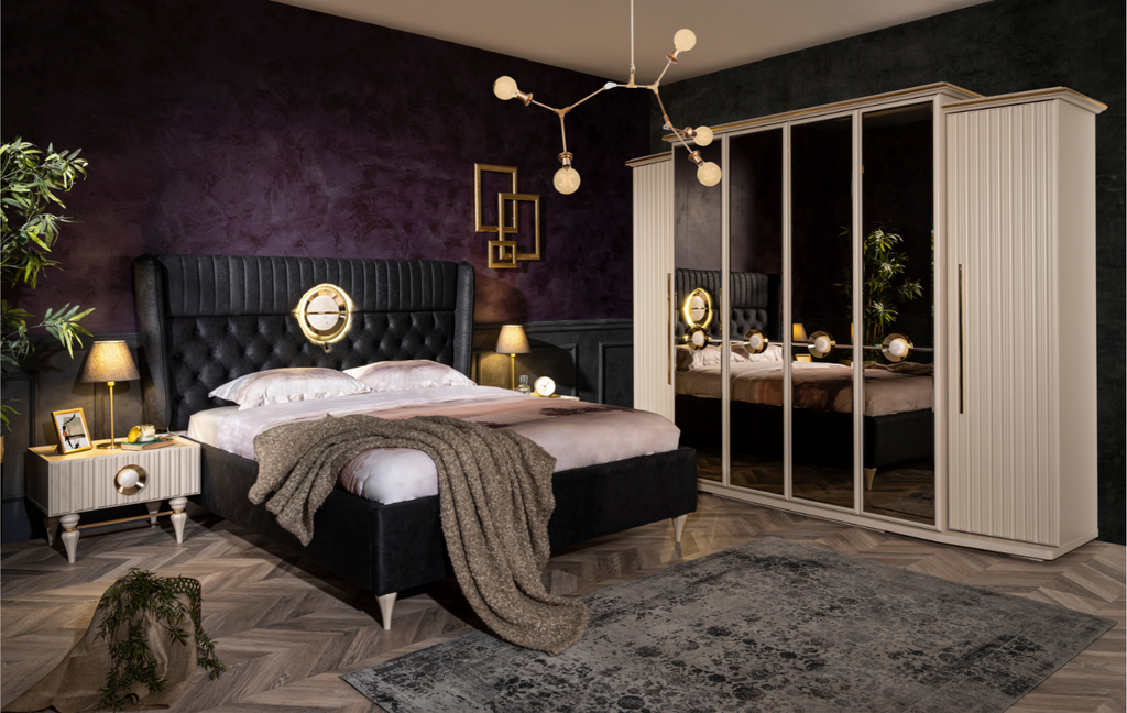 Emirgan Bedside Table – Luxury Taupe & Gold Nightstand