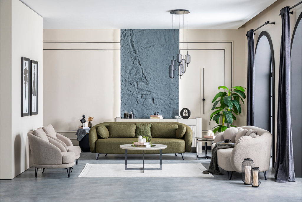 Pamukkale Yuvarlak Sehpa (Yumuşak Bej ve Krom)