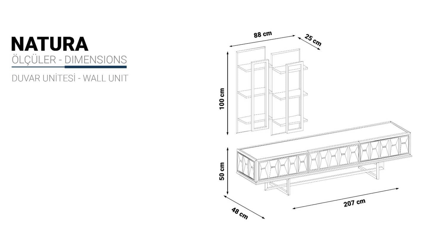 Natura Wall Unit – Modern Turkish TV Stand/Wall Unit - with Storage Drawers & Gloss Finish
