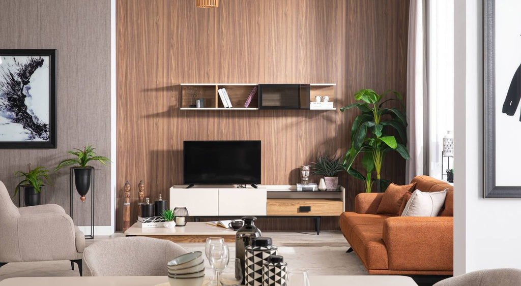 Aqua Wall Unit – Modern Two-Tone TV Stand/Wall Unit - with Shelves & Storage