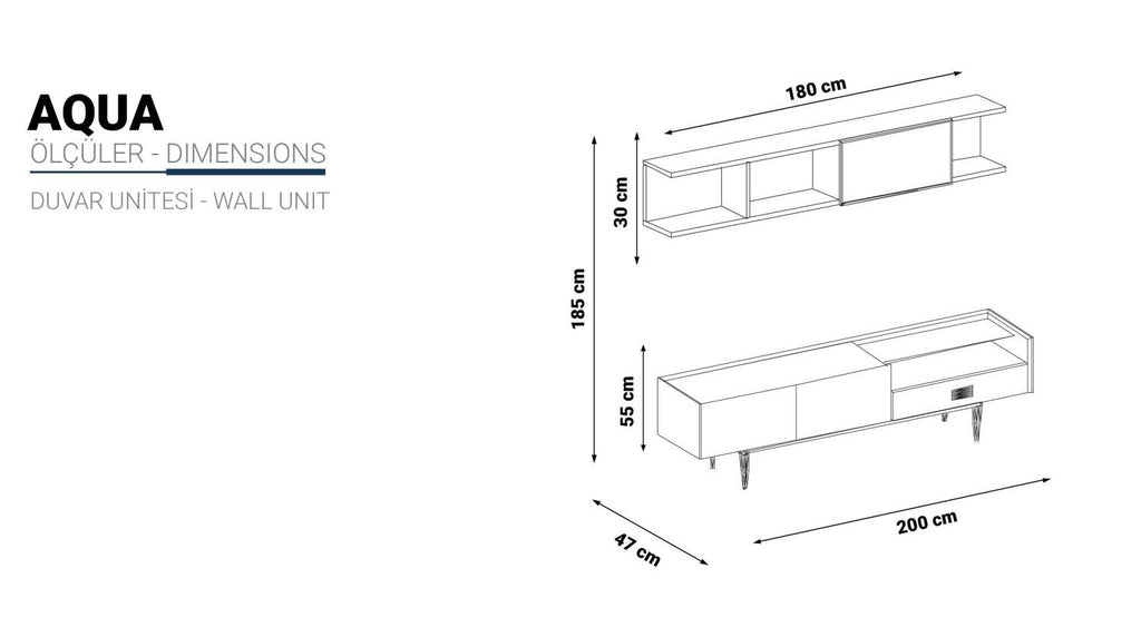 Aqua Wall Unit – Modern Two-Tone TV Stand/Wall Unit - with Shelves & Storage