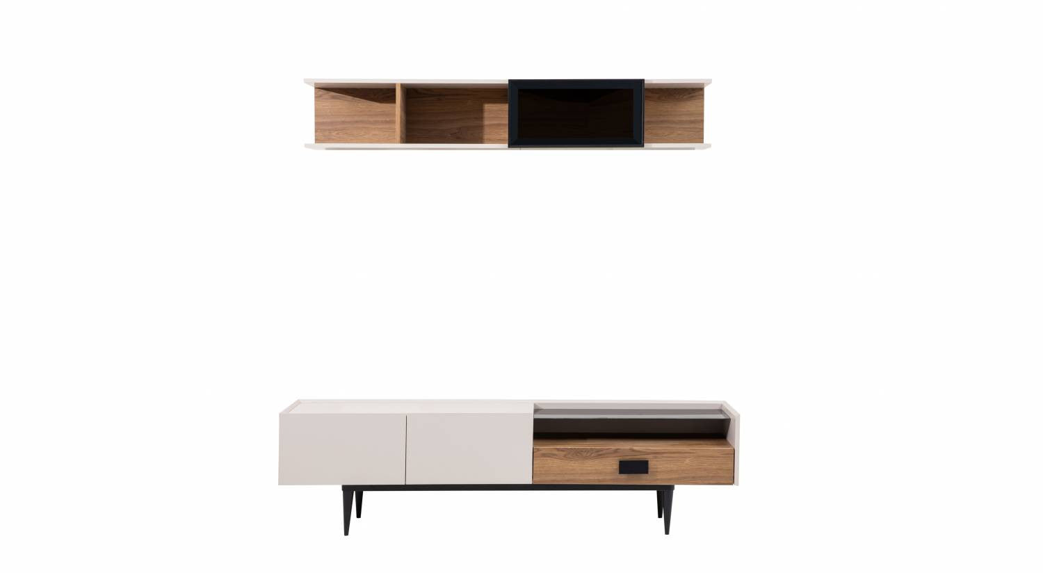 Aqua Wall Unit – Modern Two-Tone TV Stand/Wall Unit - with Shelves & Storage
