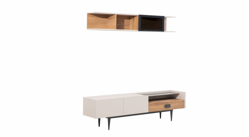 Aqua Wall Unit – Modern Two-Tone TV Stand/Wall Unit - with Shelves & Storage
