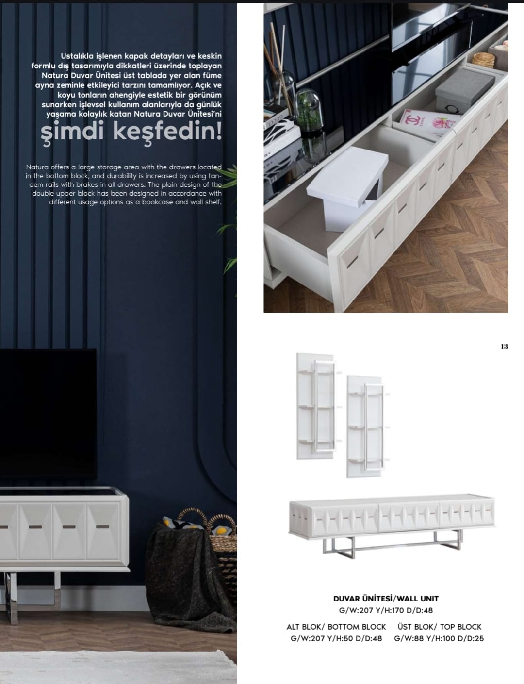 Natura Wall Unit – Modern Turkish TV Stand/Wall Unit - with Storage Drawers & Gloss Finish