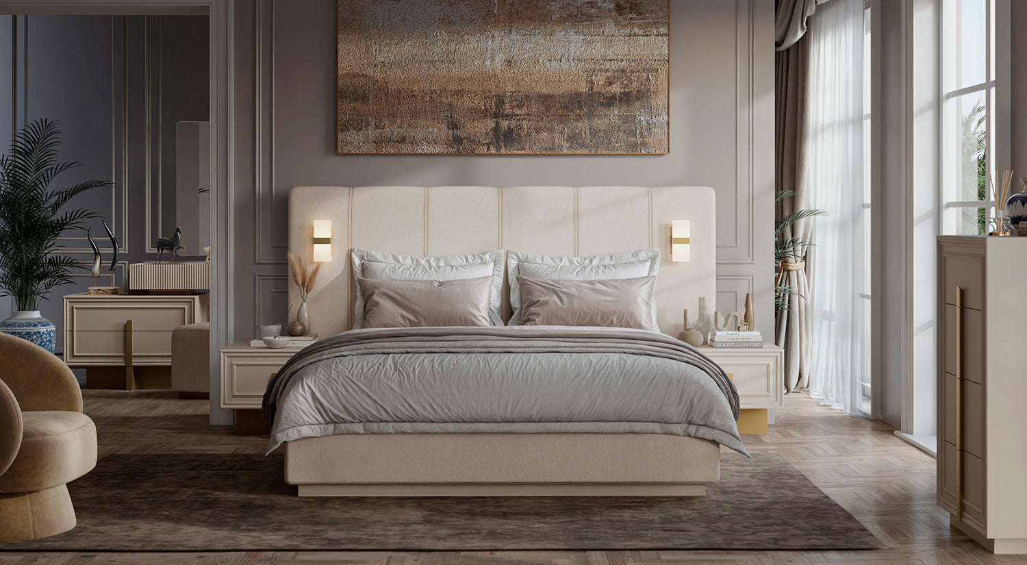 ASIA - Ottoman Bedroom Set – Cream & Gold