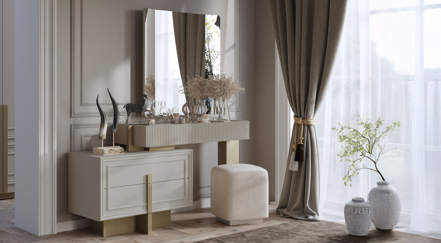 ASIA - Ottoman Bedroom Set – Cream & Gold