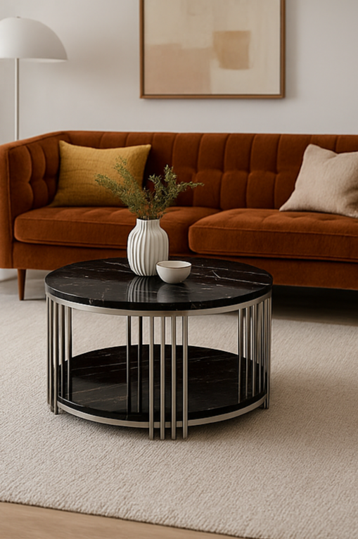 AURORA GRANDE CHROME BLACK MARBLE COFFEE TABLE – LARGE EDITION