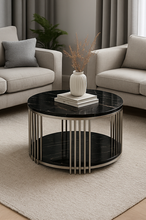 AURORA GRANDE CHROME BLACK MARBLE COFFEE TABLE – LARGE EDITION