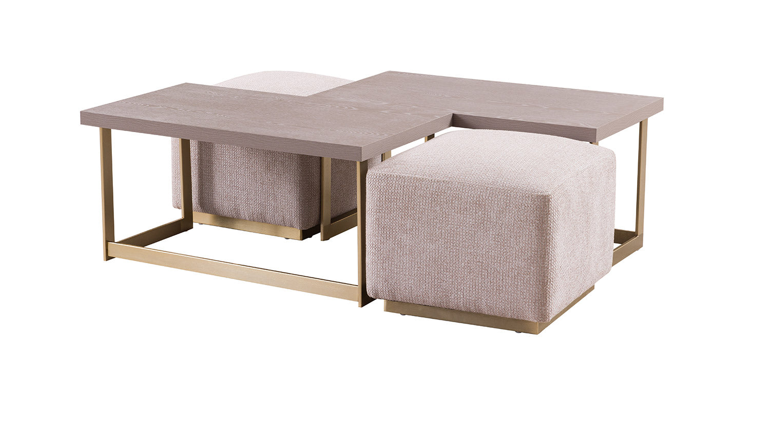 Latte Coffee Table with 2x Poufs & Nesting Side Table Set