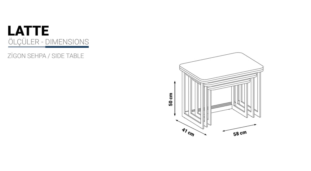 Latte Coffee Table with 2x Poufs & Nesting Side Table Set