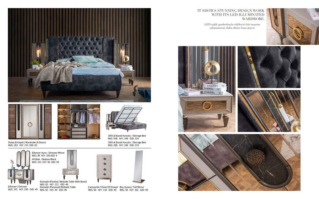 Lizbon Bedroom Set – Ottoman Storage Bed & LED Wardrobe