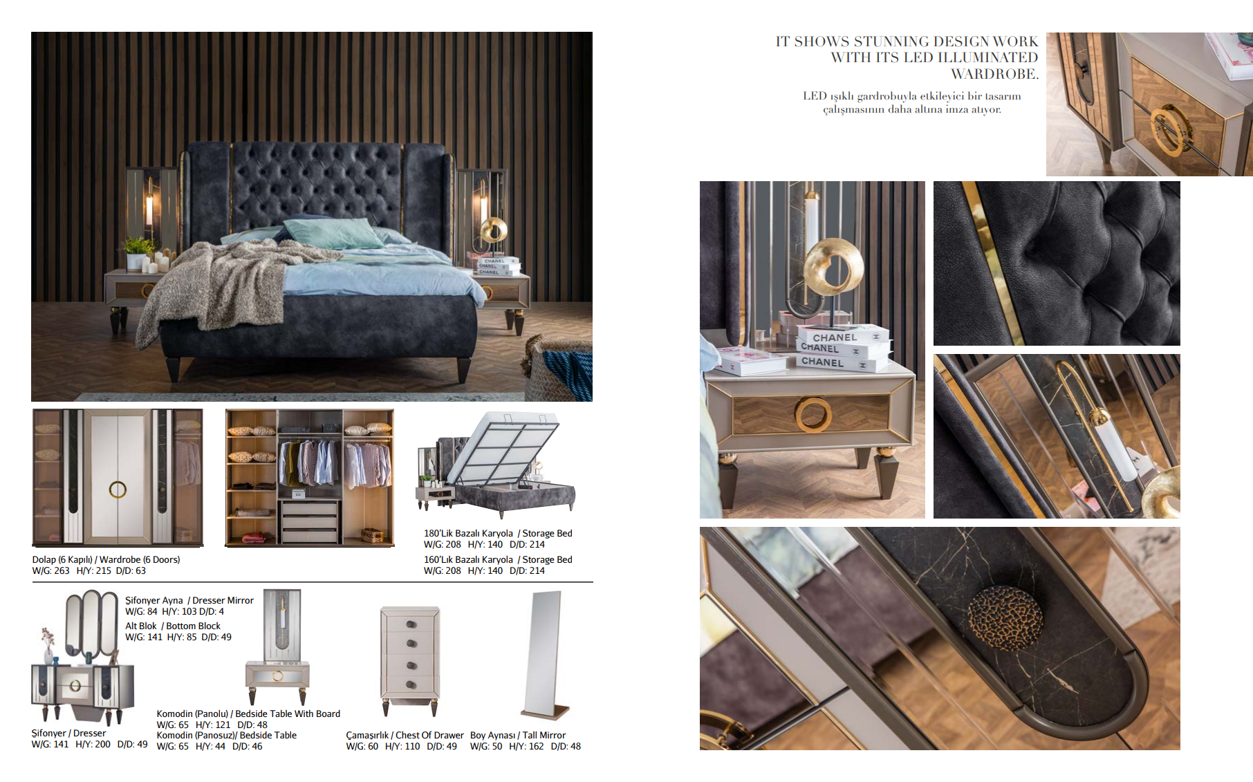 Lizbon Bedroom Set – Ottoman Storage Bed & LED Wardrobe