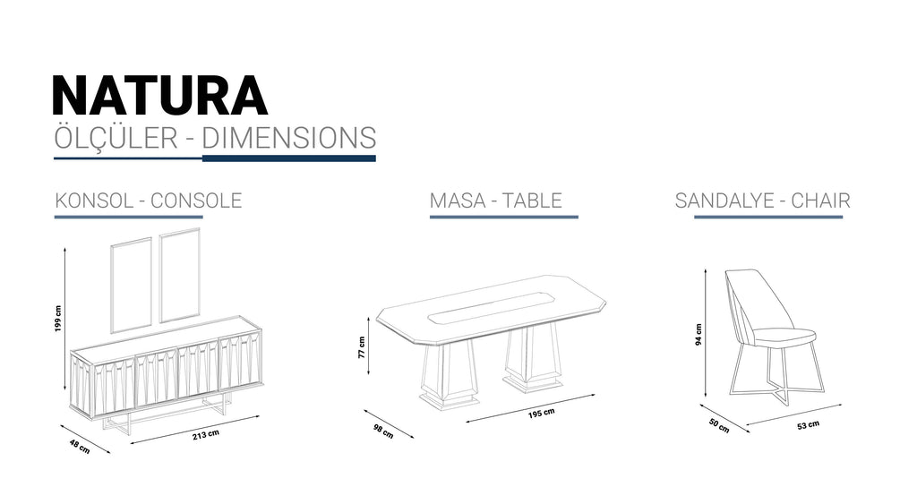 Natura Dining Room Set – Table, 6 Chairs, Console & Mirrors