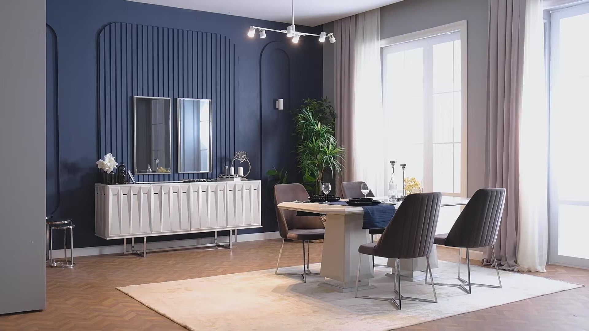 Natura Dining Room Set – Table, 6 Chairs, Console & Mirrors