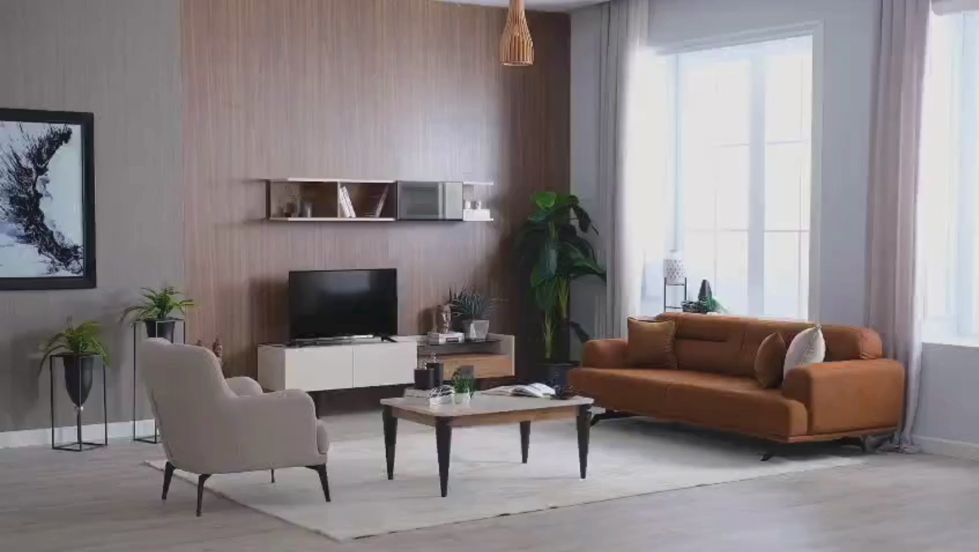 Aqua Wall Unit – Modern Two-Tone TV Stand/Wall Unit - with Shelves & Storage