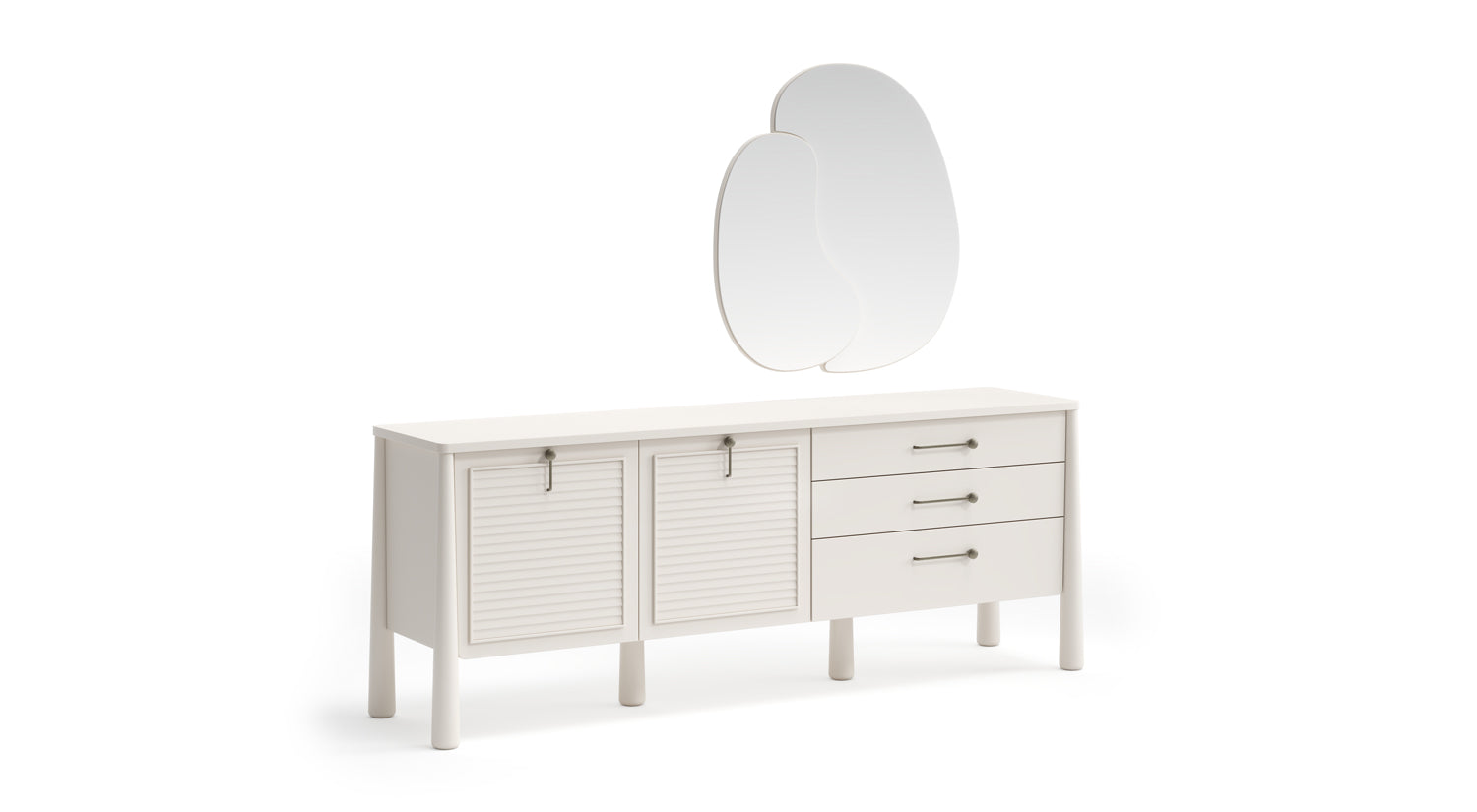 Salda Dining Room Set - (extendable table + 6x chairs + mirrored console cabinet)